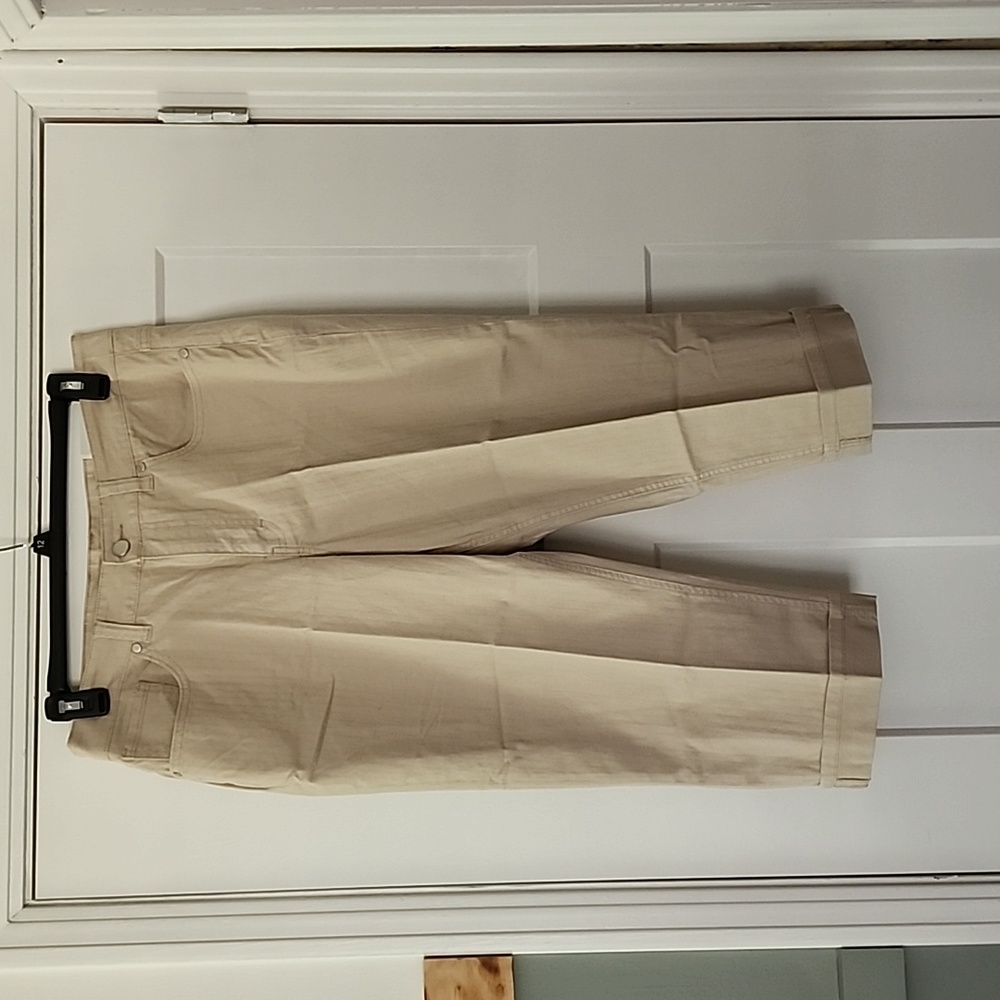 NWT. Christopher & Banks. Khaki colored crop jeans. 14(P)